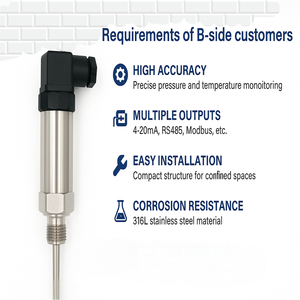 جهاز إرسال ضغط ودرجة حرارة مدمج 0-60Mpa RS485-20ma-20-20 ℃ مستشعر ضغط ودرجة حرارة مدمج - Product Image 5
