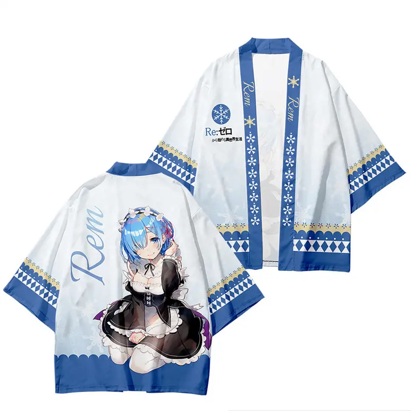 Camisa de manga curta de verão com 20 estilos de Re Zero Life in Another World Rem Ram Cosplay 3D estampado Haori Anime Kimono