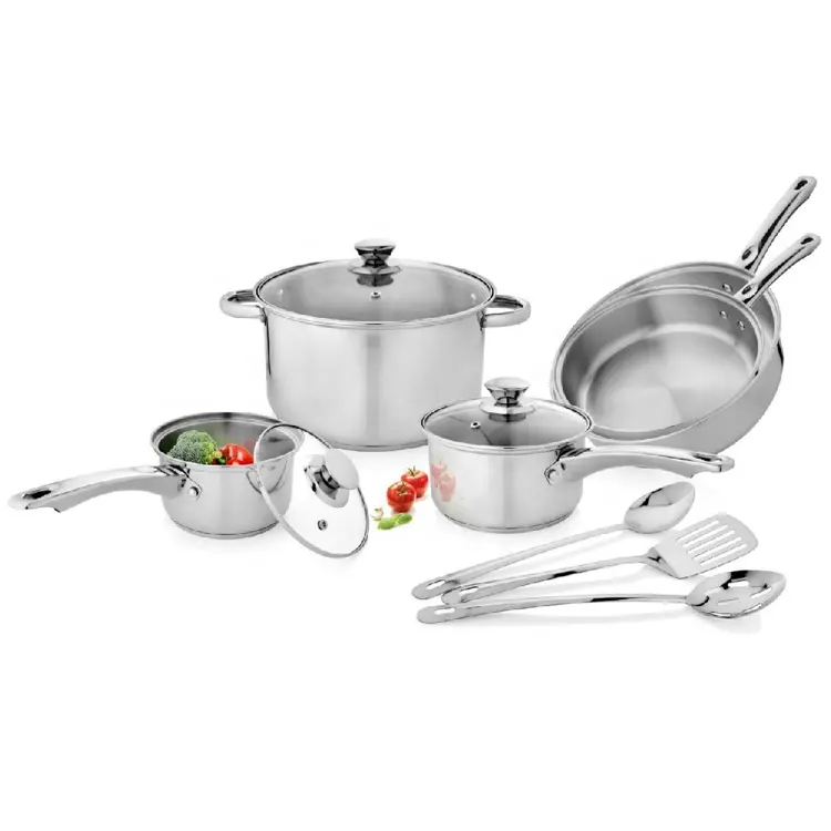 Conjunto de panelas de aço inoxidável para cozinhar, frigideira e frigideira de indução, promoção barata com utensílios de cozinha