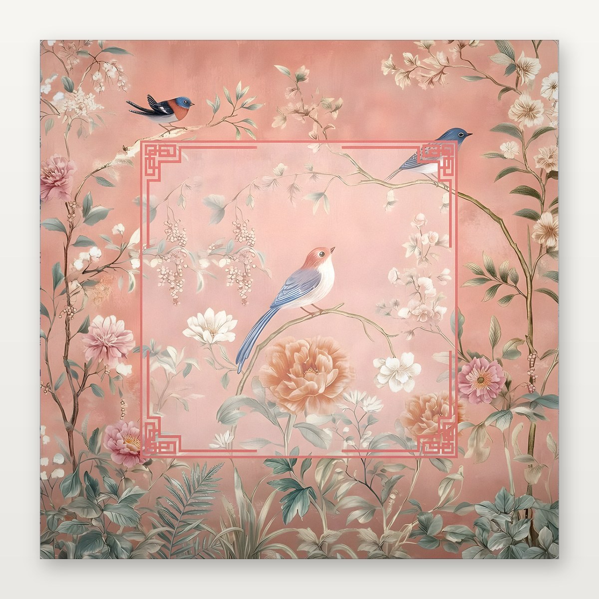 Tapis de Mahjong Oiseau Printanier Rose Pâle