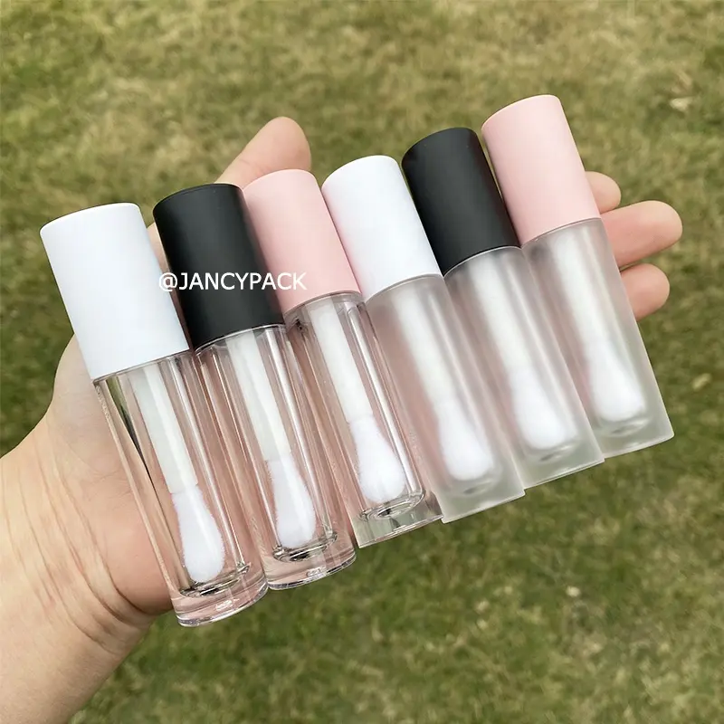 Jancy 5Ml Unieke Grote Applicator Matte Wit Roze Zwart Clear Frost Lipgloss Containers Buis Met Grote Wand Brush private Label