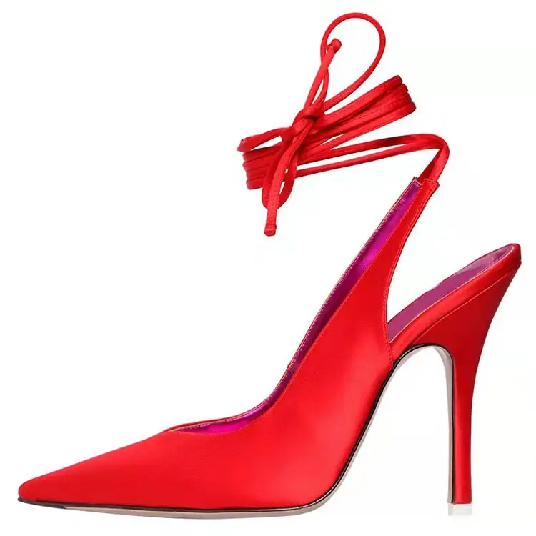 Sandales d'été à lacets Slik Fashion Pointed Toe Women High Heels Formal Shoes Ladies Slingback shoes