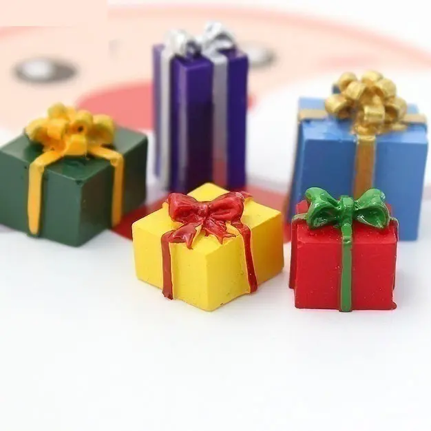 Kırmızı sarı mavi yeşil mor noel hediyesi kutu Flatback reçine Charms balçık için mobil durumda anahtarlık DIY zanaat dekorasyon