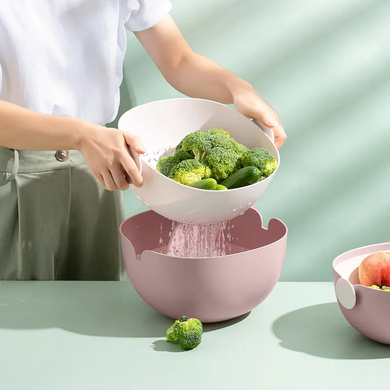 קיבולת גדולה סל ניקוז עיצוב חלוקה בצבע כפול מטבח שטיפת ירקות שטיפת צלחת פירות