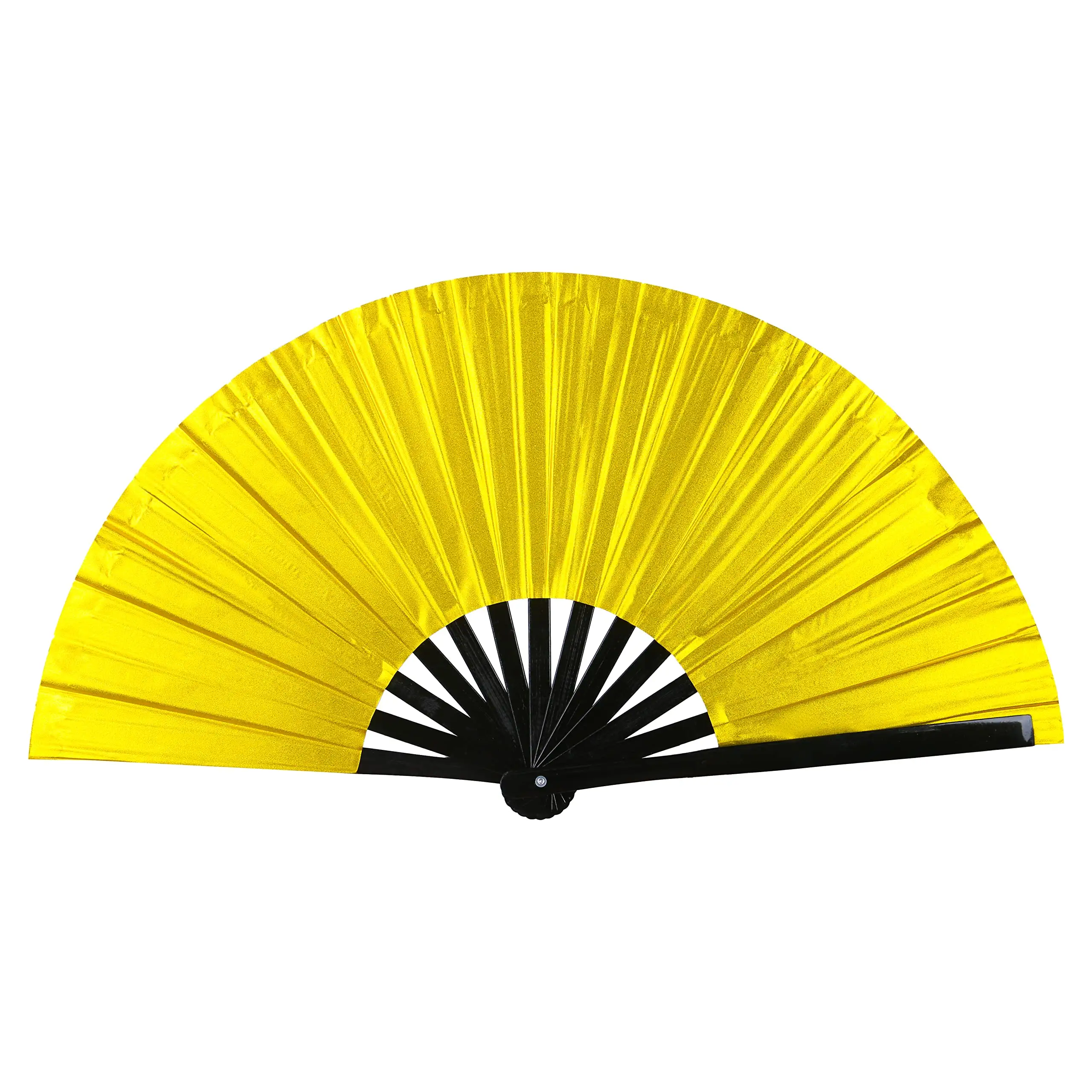 Precio de fábrica 2023, ventilador Rave de mano plegable de tela de bambú de gran tamaño de Color dorado personalizado para uso en discoteca