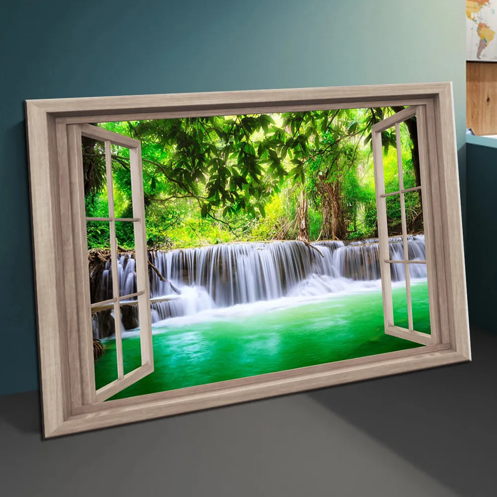 Pintura de parede da paisagem fantasia, cachoeira e floresta, imagem e posteres impressos em tela, pintura para decoração de casa, quarto