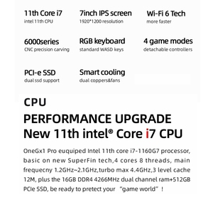 WiFi sürümü OneGx1 Pro PC Mini dizüstü bilgisayar Gamepad ile RGB klavye 12000mAh pil 7.0 inç Win 10 çekirdek i7 cep oyun dizüstü bilgisayar - Product Image 2