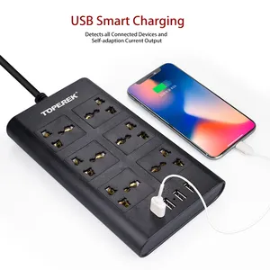 Zócalo de extensión funcional múltiple con certificado CE con 6 salidas universales y 4 enchufes USB EU 10A 2500W - Product Image 2