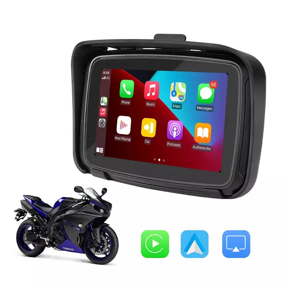 Navegador GPS para motocicleta impermeable Ottocast, pantalla táctil de 5 pulgadas TPMS y DVR, Carplay inalámbrico y pantalla automática Android