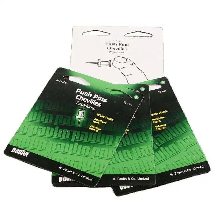 Cartões de inserção de cabeça de papel para embalagem em bolha dura multicolorida com furo de encaixe impresso personalizado de fábrica