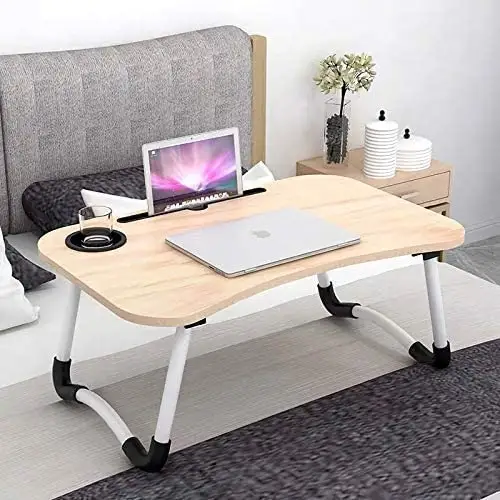 Mesa portátil de madeira dobrável, mesa dobrável ajustável para laptop, computador portátil ajustável para cama