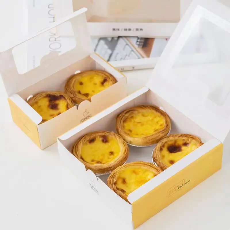 Caja personalizada de tartas de huevo para postres, caja de embalaje de comida con ventana de plástico, bonito precio