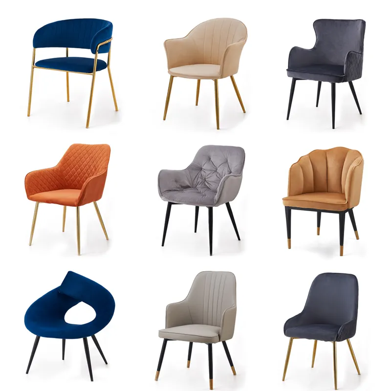कपड़े फर्नीचर कुर्सी भोजन थोक डिजाइन नॉर्डिक मखमल धातु पैरों के साथ आधुनिक लक्जरी रेस्तरां धातु खाने की कुर्सियों