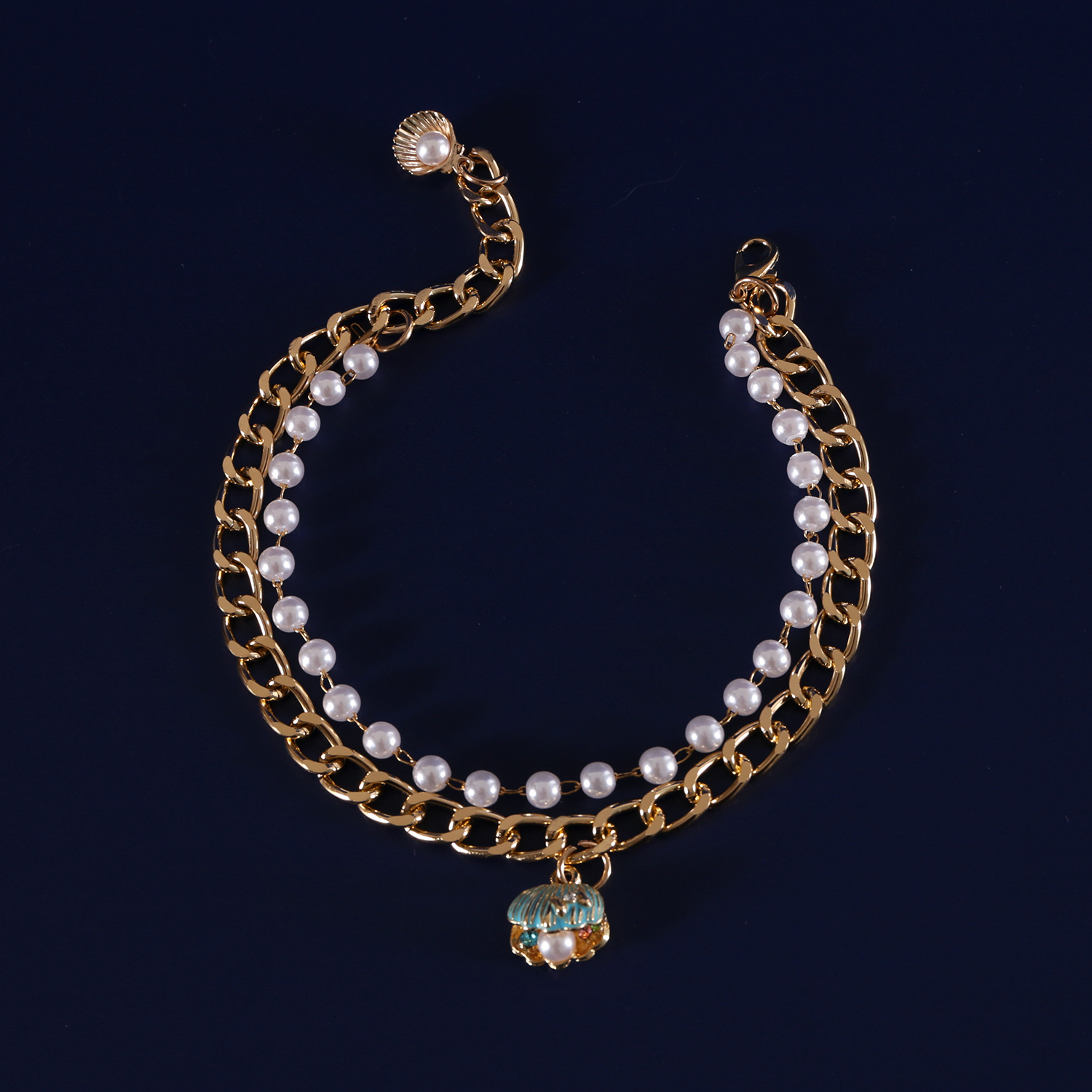 Collier coquillage bleu