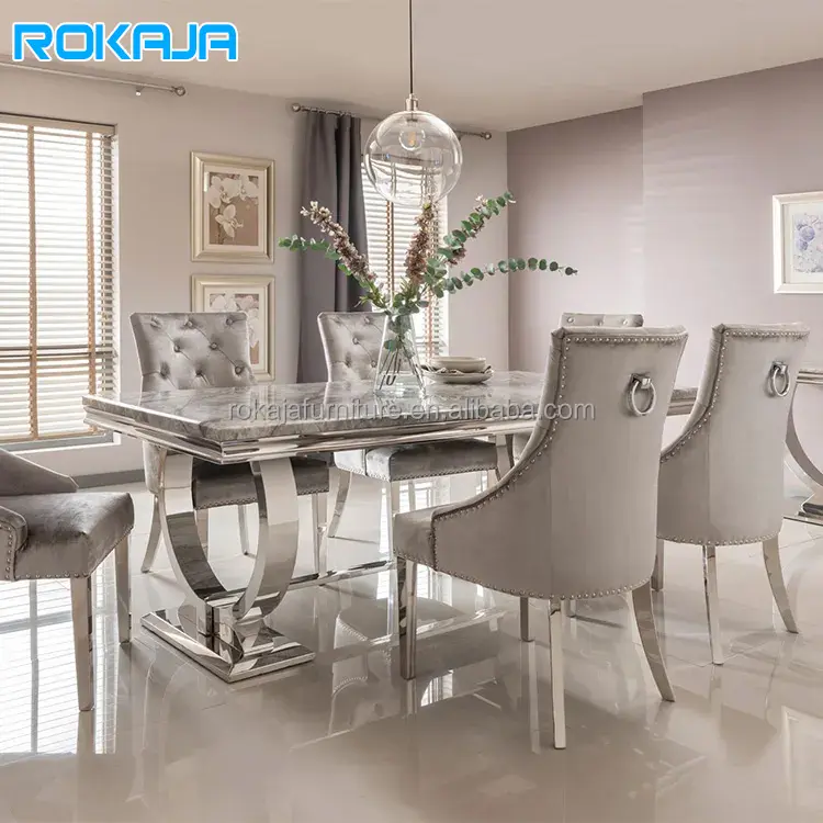 Conjunto de comedor de Metal para restaurante, mesa de comedor moderna de mármol con 6, 8 y 10 sillas al por mayor, muebles de lujo