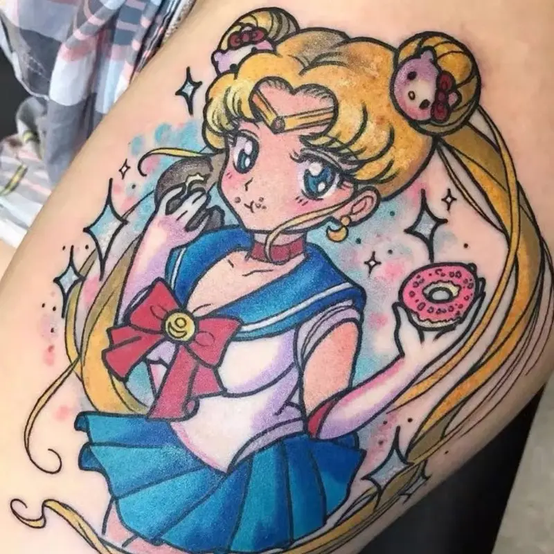 Adesivo del tatuaggio del fiore di animazione in stile Instagram bella ragazza giapponese Lolita cartone animato temporaneo