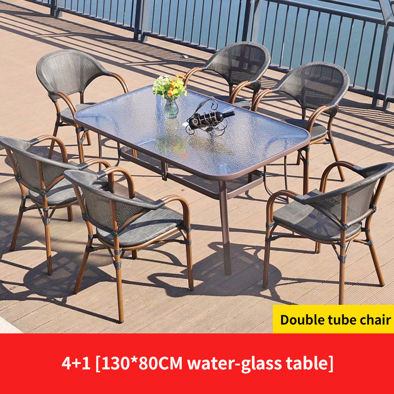 6 Teslin double leg chair 1 glass rectangle table 130cm