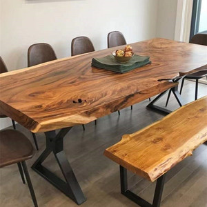 Đồ Nội Thất Ngoài Trời Giá Tốt Nam Mỹ Walnut Hình Dạng Tự Nhiên Bảng Top Sống Cạnh Gỗ Slab Nhà Hàng Bàn Ăn - Product Image 4