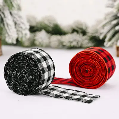 6m Checkered Ribbon For Christmas Atmosphere Arrangement for Xmas Party Supplies