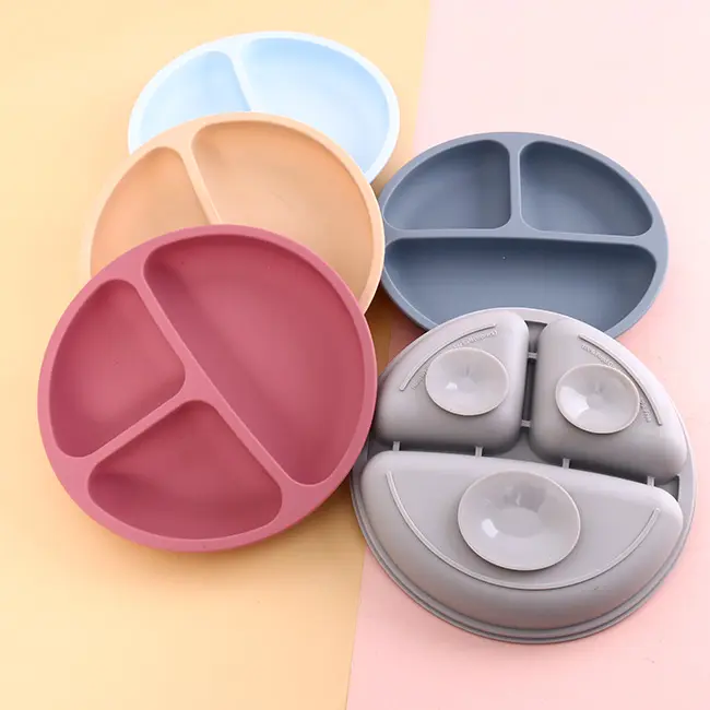 2024 Schlussverkauf runder Babe unabhängige Fütterung Training Geschirr saugt geteiltes Geschirr BPA-frei silikon Babyplatten als Geschenk
