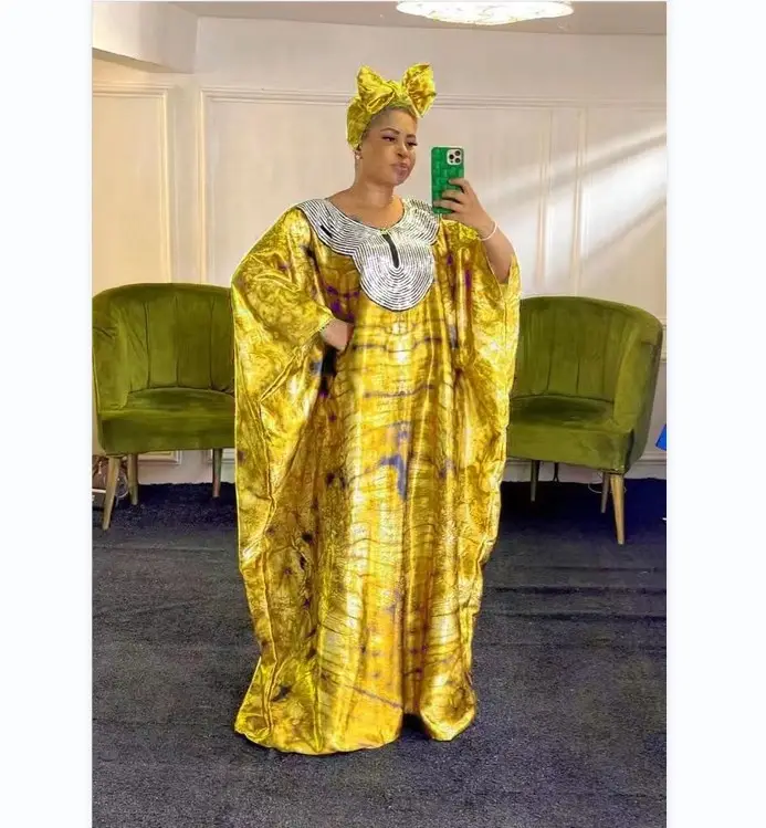 2023 African Women Free Size Printed Floor Length Sequin Dress Muslim Fashion Islamic Clothing Kaftan Abaya Robe With Headscarf