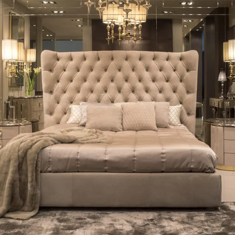 Precio al por mayor tapizado de la cama de la reina de cuero tamaño cama doble dormitorio cama de tamaño