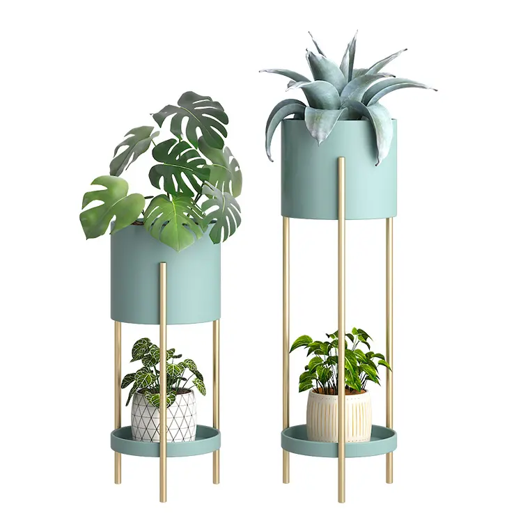Rak berdiri tanaman logam 2 tingkat, rak dalam ruangan untuk dekorasi rumah sudut multi fungsi rak untuk tampilan Organizer Pot bunga tanaman