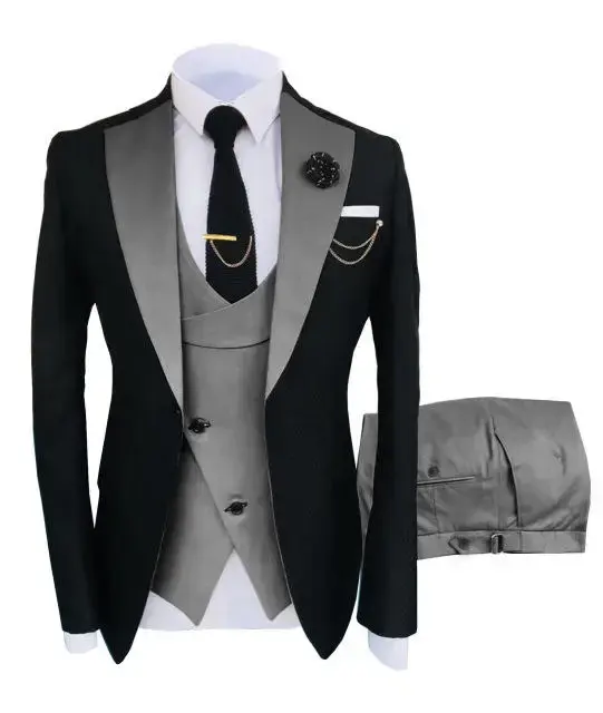 Hot Fashion Slim Fit Blazer 3 Pcs Conjunto de dos piezas Boda Formal Peaked Lapel Wedding Prom Terno Masculino Traje de hombre