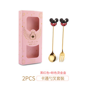 Netter Donut Misch löffel Set Kreative Lutscher Cartoon Muster Kunststoff Edelstahl Kaffee Latte Löffel Gabel Geschenk box Set
