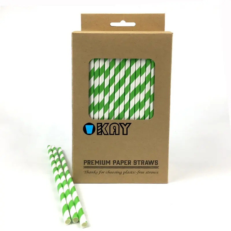 200 pacotes de papel listrado biodegradável verde e branco