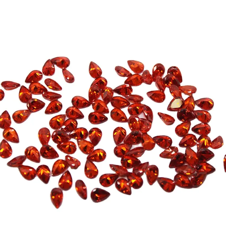 Gema sintética para venda pêra corte laranja vermelho cz pedra