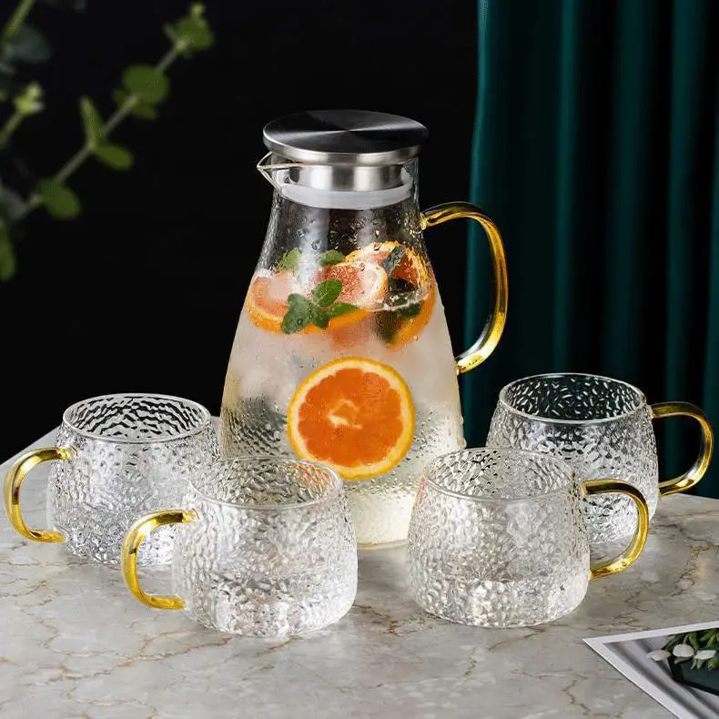 Größere Clear Drink Ware liefert Kaltwasser saft Tee Glas Krug Krüge Tassen Sets mit Deckel