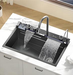 Modern siyah bal peteği dekor şelale akıllı mutfak lavabo tek mutfak evyesi fincan yıkayıcı ile - Product Image 4
