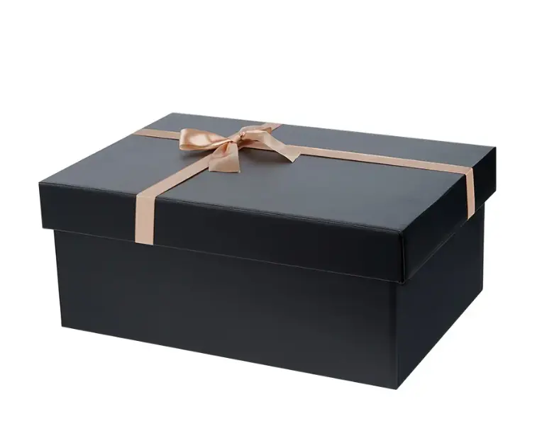 Caja de regalo de papel de cartón de alta calidad con logotipo personalizado negro al por mayor