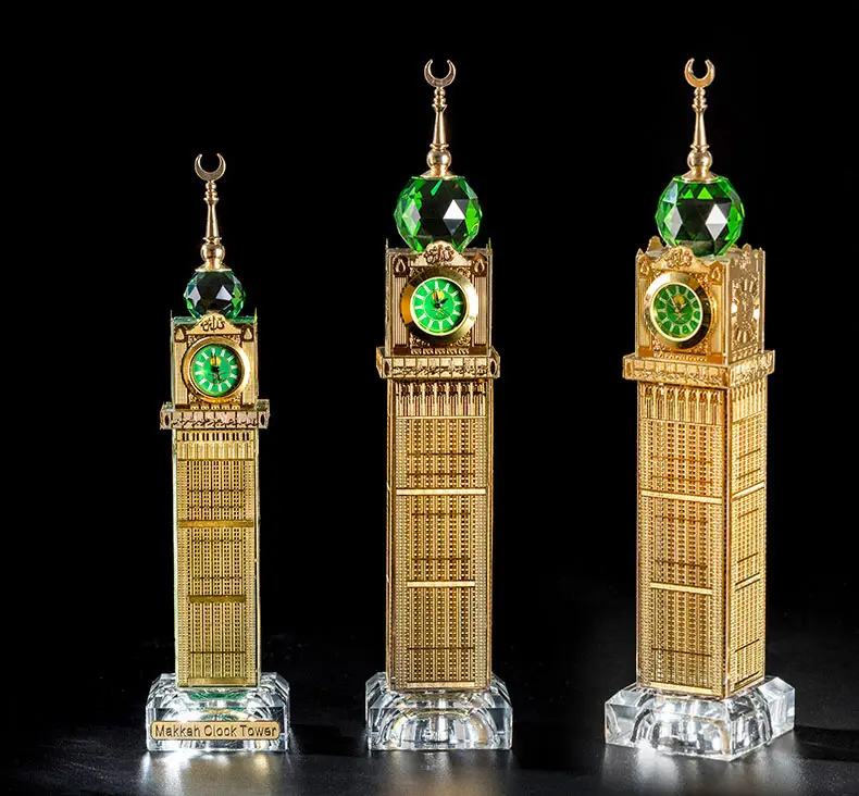 Glasuhr Turm Modell Islamische muslimische Souvenirs Geschenke Mekka Makkah Royal Crystal Umwelt freundliche Souvenirs mit Licht 5 Stück CN;GUN