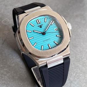 Tandorio Automatic Herren uhr 10ATM Tauchen NH35 Movt Square Case Farbverlauf Blau Schwarz Zifferblatt Leuchtendes Saphirglas-Kautschuk armband