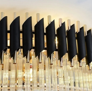 Lighting aydınlatma Modern siyah tavan lambası lobi salonu yuvarlak dikdörtgen Led K9 kristal tavan işık - Product Image 4