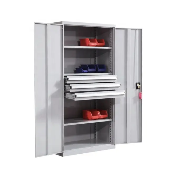Ensemble d'armoires de rangement d'outils en métal pour établi OEM multicouche 2 portes de garage système d'armoires de boîte à outils de stockage d'atelier