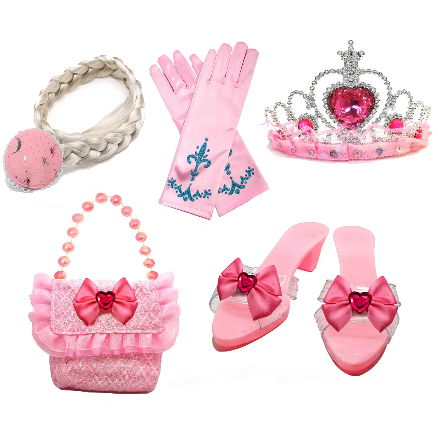Crianças Perucas de Cabelo Boutique Crown Purse Shoes Princesa Role Play Dress Up Toy Set para Meninas 3 4 5 anos