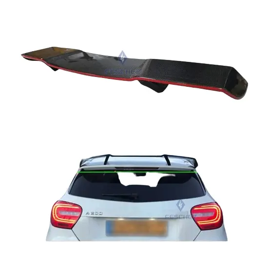 Cat Spoiler atap belakang serat karbon, dengan garis merah untuk Mercedes Benz Kelas A45 AMG W176 A180 A200 A220 A250 2013-2018