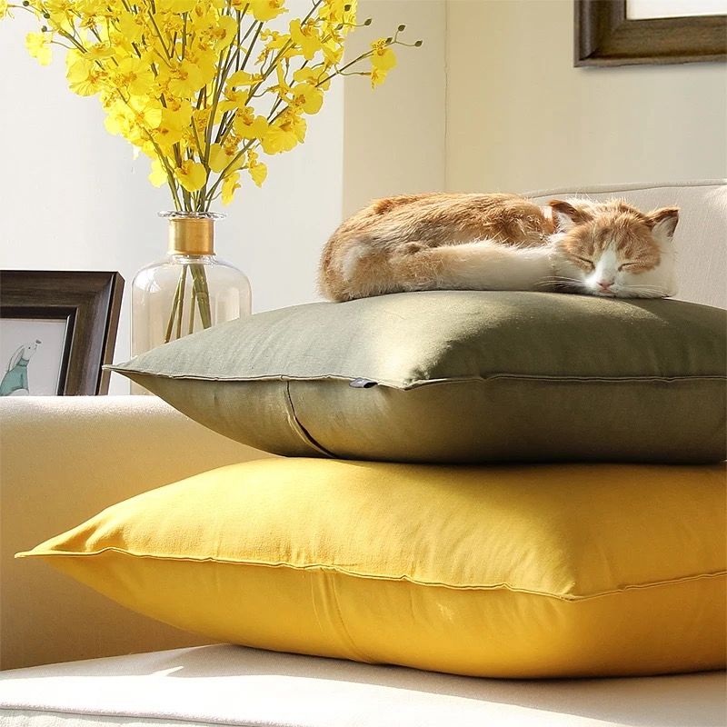 Fundas de cojín de lino de lujo amarillo