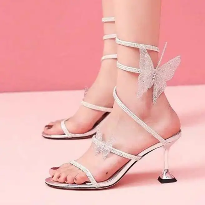 Sonho strass 3d lace flores cobra cinta saltos para senhoras luxo stiletto saltos altos sapatos para as mulheres
