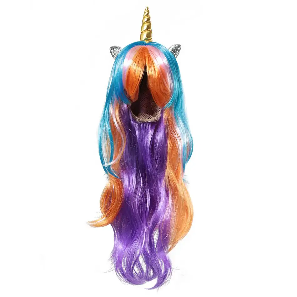 Unicorn n kızlar Cosplay Hairband çocuklar giyinmek peruk prenses fantezi kıyafetler aksesuarları bebek kız gökkuşağı örgü sentetik saç