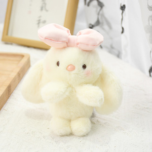 Uzun kulak ve yay kolye kabarcık tipi ile Kawaii özel Mini Bunny peluş oyuncak yumuşak doldurulmuş hayvan tavşan anahtarlık - Product Image 5