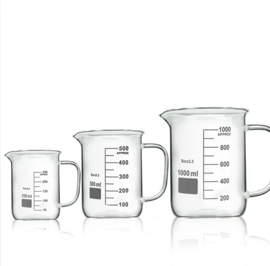 Huke cristalería de Laboratorio de medición vaso de precipitados de 250ml 400ml 500ml 600ml 800ml 1000ml 2000ml de vidrio de borosilicato vaso de precipitados con mango