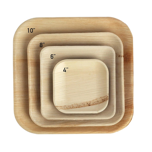 Güçlü tek kullanımlık Areca Palm kare tabaklar palmiye yaprağı 6 "8" 10 "Set sofra yemek Areca plaka ihracat mevcuttur