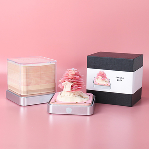 Factory Hot Selling <strong>Custom</strong> Design 3D <strong>Note</strong> Pad <strong>Block</strong> 3D <strong>Memo</strong> Pad Pink Cherry Blossom Sakura Tree <strong>Notes</strong> <strong>Cube</strong> 3D Art Paper Calendar - Product Image 3