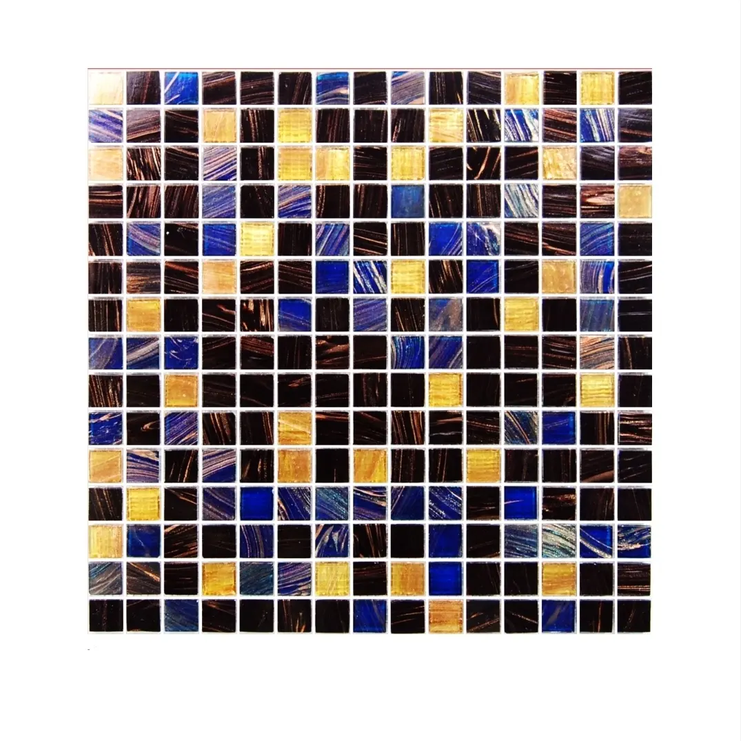 Glass Mixed Color Mosaic For Pool Tile Gold Line Glass Mosaic Square Crystal Glass Swimming Pool Mosaic Tile
