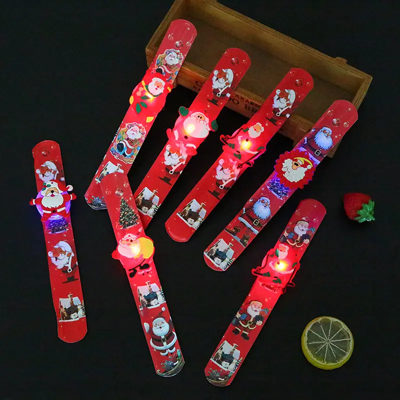 Papá Noel Fiesta de Navidad Atmósfera Prop Regalo LED Luminoso Silicona Slap Pulsera