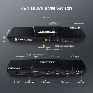 TESmart 4 Port <strong>HDMI</strong> KVM <strong>Switch</strong> with USB 2.0 4K 60HZ 4 <strong>Input</strong> 1 <strong>Output</strong> Support HDCP EDID Multiviewer 4x1 Video KVM <strong>Switches</strong> - Product Image 2